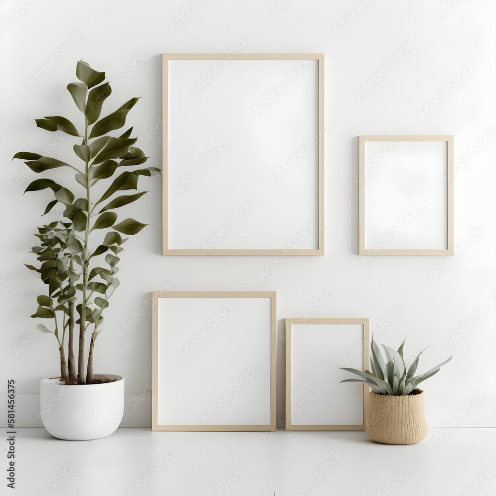 blank canvas, posters mockup on the wall and floor with thin light wooden and black moulding, wall art mockup blank canvas, posters mockup on the wall and floor with thin light wooden and black moulding, wall art mockup