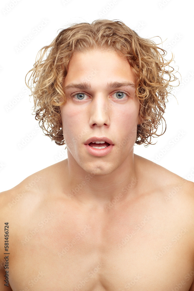 He just oozes masculinity. A cropped portrait of a shocked young man, isolated on white. He just oozes masculinity. A cropped portrait of a shocked young man, isolated on white.