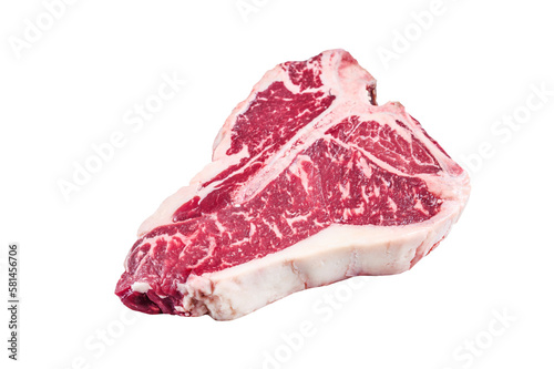 Raw T-bone or porterhouse Steak on kitchen table. Isolated, transparent background.