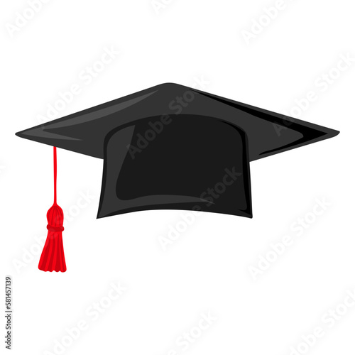 Graduation cap with tassel. Element for degree ceremony and educational programs design. Vector illustration