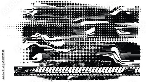 Vector Print Textured Tire Track . Design Element . Car tread arrow silhouette . Mud splash grunge tire texture. Tyre track banner .