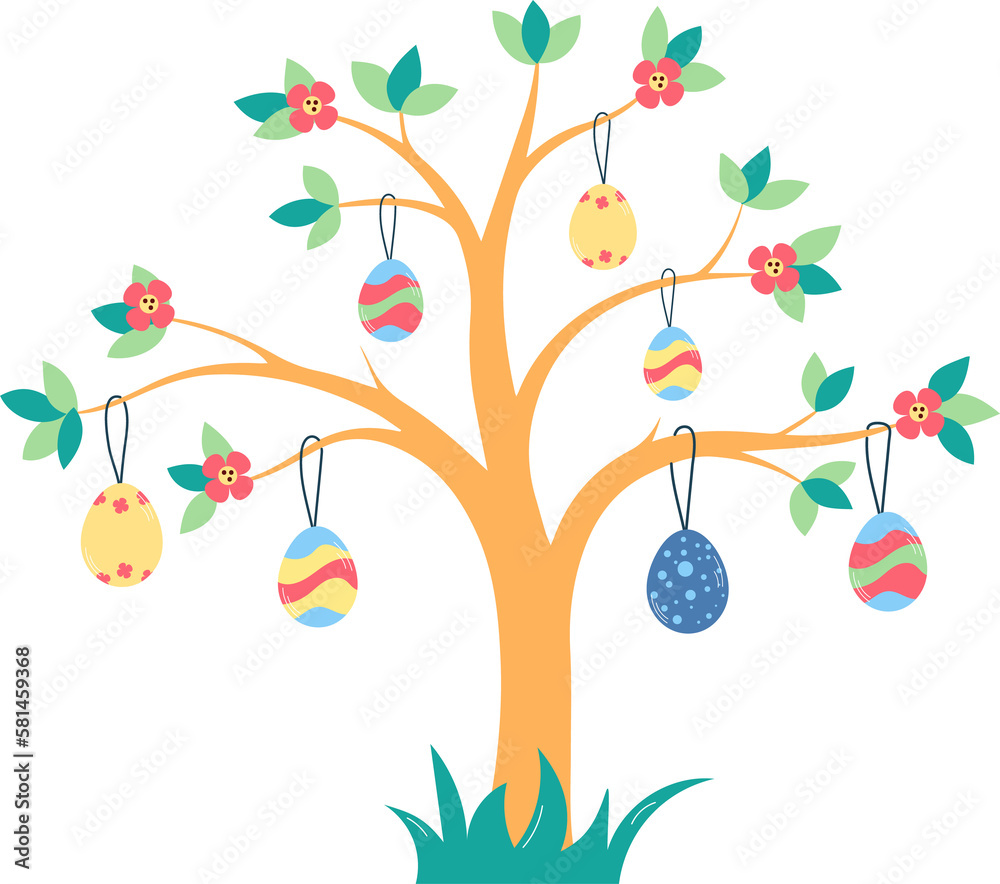 Easter day decorative elements tree with eggs. Easter symbols Easter day decorative elements tree with eggs. Easter symbols
