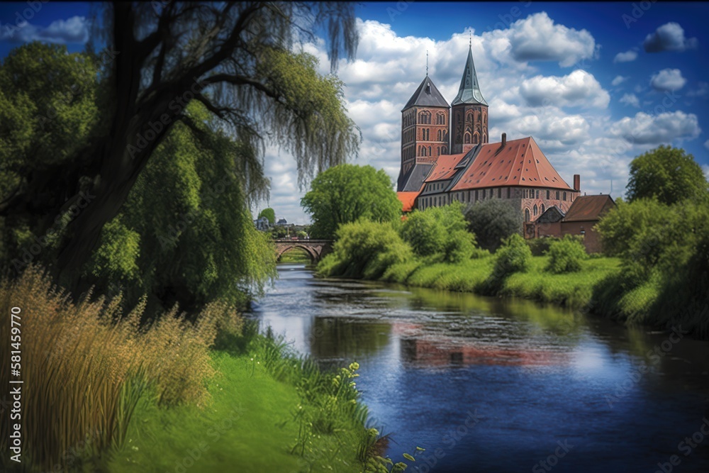 Obraz premium krudenburg at the river lippe in Germany, AI gennerated