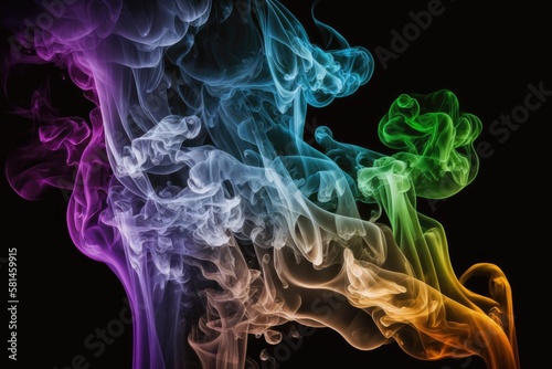 Abstract Colored Smoke in the Atmosphere, Close up On a black background, isolated. Generative AI