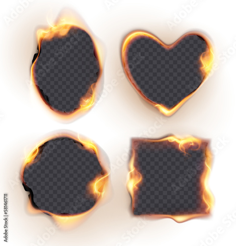 Burned Paper Realistic Isolated Icon Set