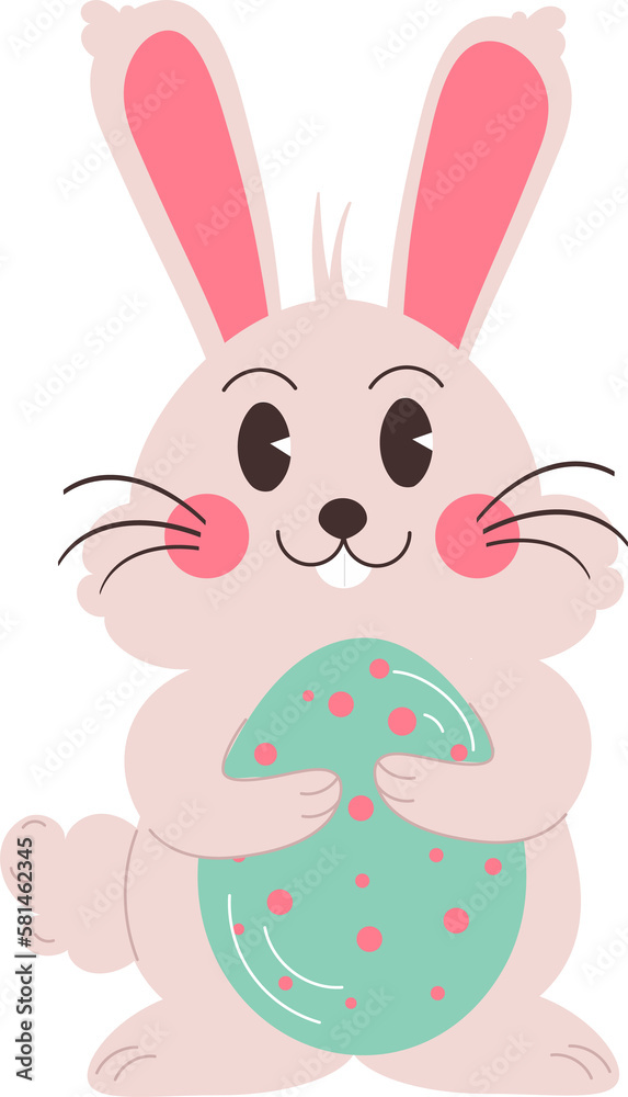 Flat easter characters bunny. Rabbit with egg Flat easter characters bunny. Rabbit with egg