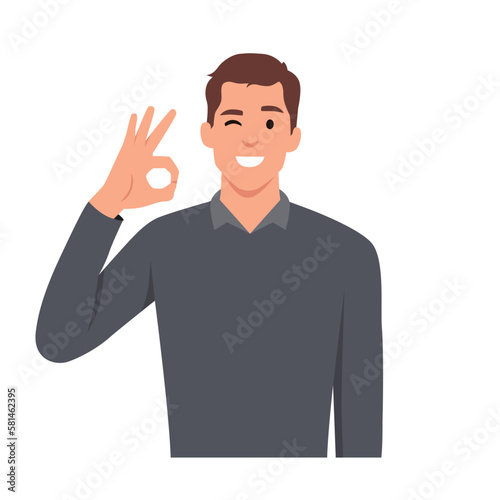 Man is showing a gesture Okay, ok. Vector illustration in cartoon style