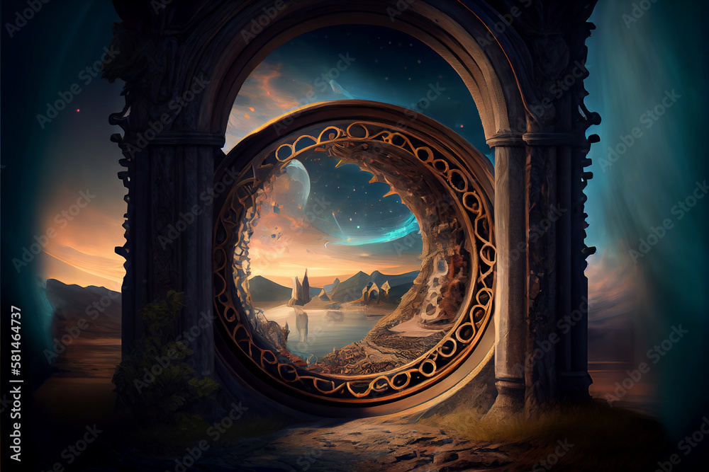 Obraz premium Time portal, travel through time, conceptual generative ai illustration