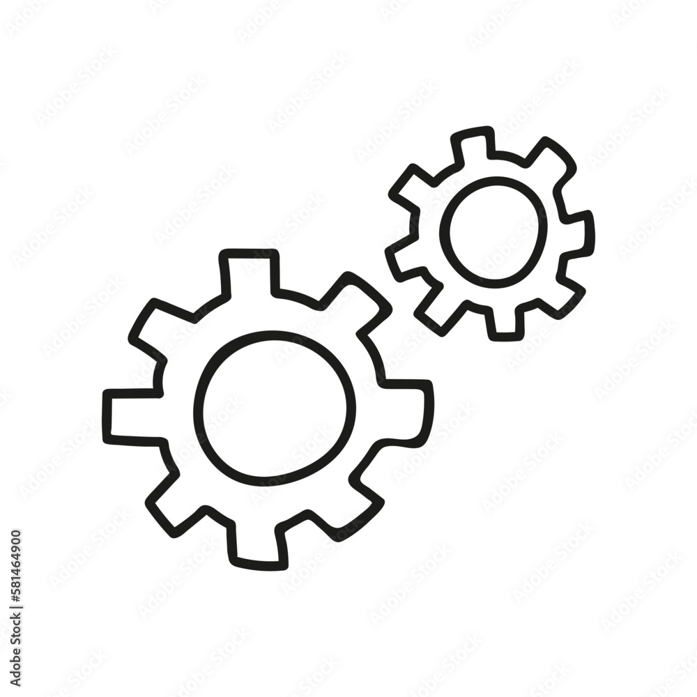 Hand drawn gear icon. Vector illustration, doodle style.
