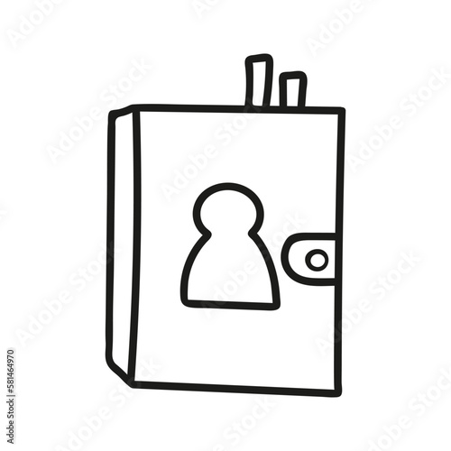 Hand drawn notebook icon. Vector illustration, doodle style. 