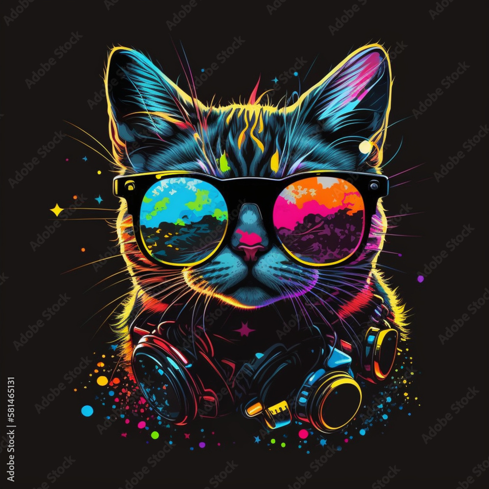 T-shirt design vector, kawaii cute cat, Generative AI