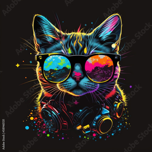 T-shirt design vector, kawaii cute cat, Generative AI © Walther Alvarado