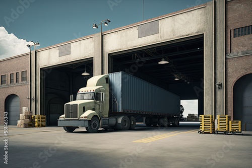 truck parking at warehouse loading dock.Generative AI © Smart AI