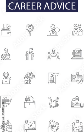 Career advice line vector icons and signs. Career, Guidance, Job, Plan, Path, Pathway, Prospects, Professional outline vector illustration set