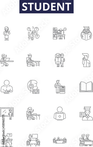 Student line vector icons and signs. Scholar, Learner, Trainee, Apprentice, Novice, Postgraduate, Undergraduate, Graduate outline vector illustration set