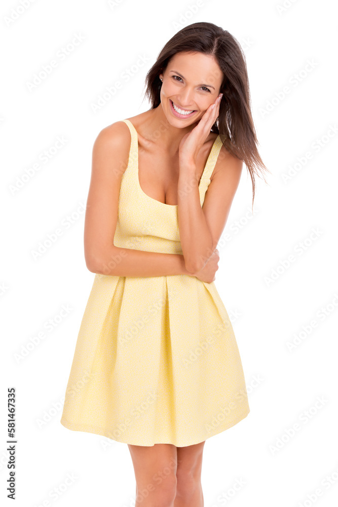 What could be more feminine than a summer dress. Studio portrait of a beautiful young woman posing in a yellow dress. What could be more feminine than a summer dress. Studio portrait of a beautiful young woman posing in a yellow dress.