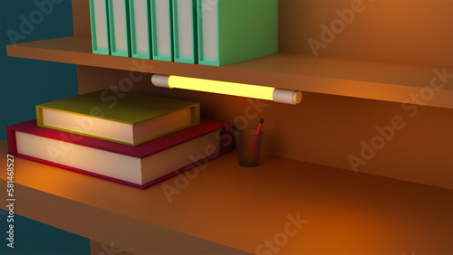 3d interior study table with lamp
