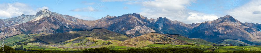 Panoramic view of mountains in southern island New Zealand,
