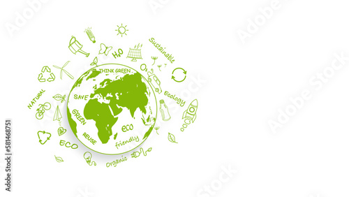 Earth day, Eco friendly, Sustainable devlopment and World environment day concept design with doodle icons and copy space, Vector illustration