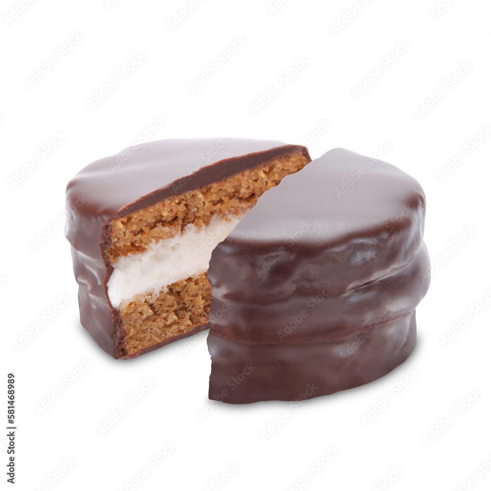 Ganache-Covered-Cookie-Vanilla-Icing-Filling-Group-white-background-closeup-isolated