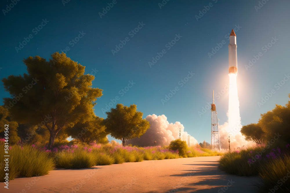 Fototapeta premium rocket launch, concept art illustrtion. Generative ai.
