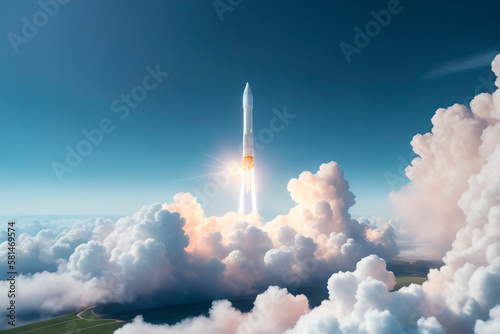 rocket launch, concept art illustrtion. Generative ai.