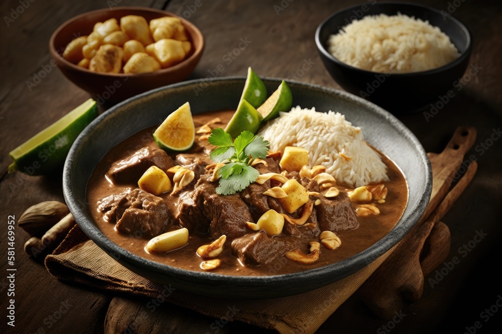 Thai food, beef massaman curry. Generative AI Thai food, beef massaman curry. Generative AI