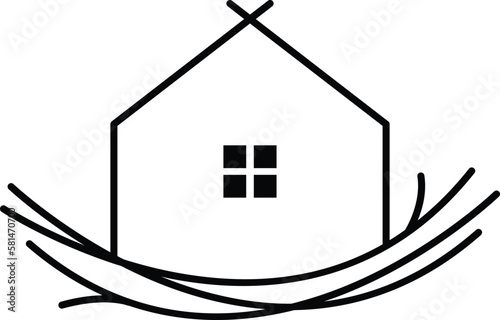 Modern nest and house vector icon design, symbolizing home, security, and comfort. A sleek and minimalist flat icon perfect for real estate, housing, and eco-friendly brands.
