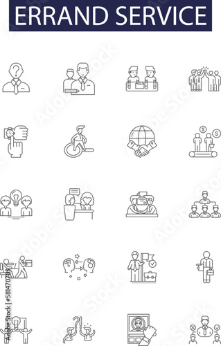 Errand service line vector icons and signs. Service, Delivery, Courier, Package, Shopping, Transport, Access,Purchase outline vector illustration set