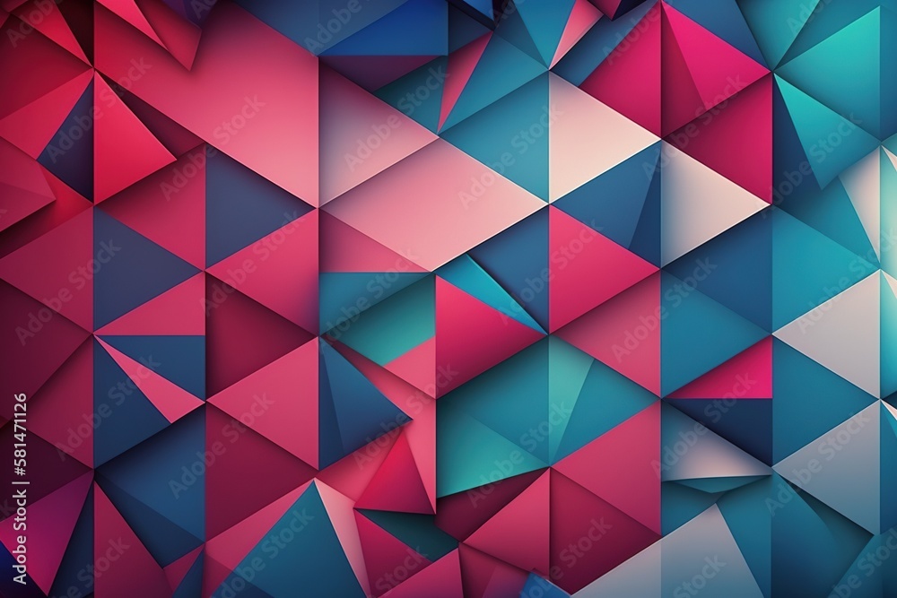 Abstract geometric raspberry red & shades of blue background, generative AI Abstract geometric raspberry red & shades of blue background, generative AI