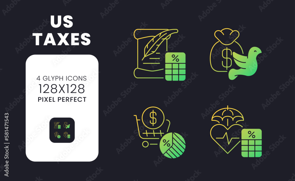US taxes yellow solid gradient desktop icons. Fiscal responsibilities ...