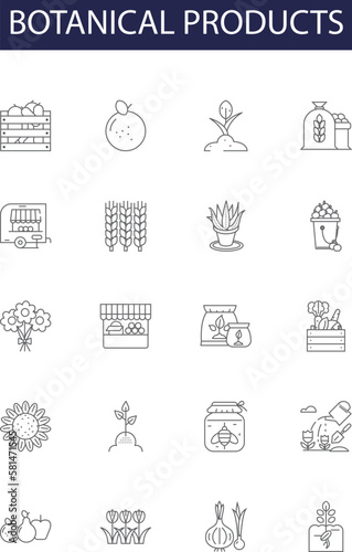 Botanical products line vector icons and signs. Botanicals, Extracts, Plants, Oils, Extract, Kratom, Tinctures, Supplements outline vector illustration set photo