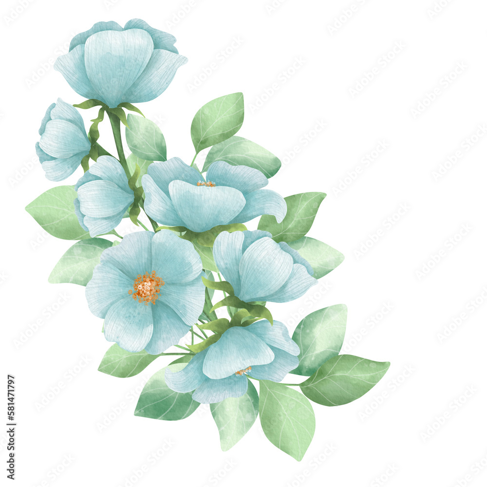 Naklejka premium Blue floral