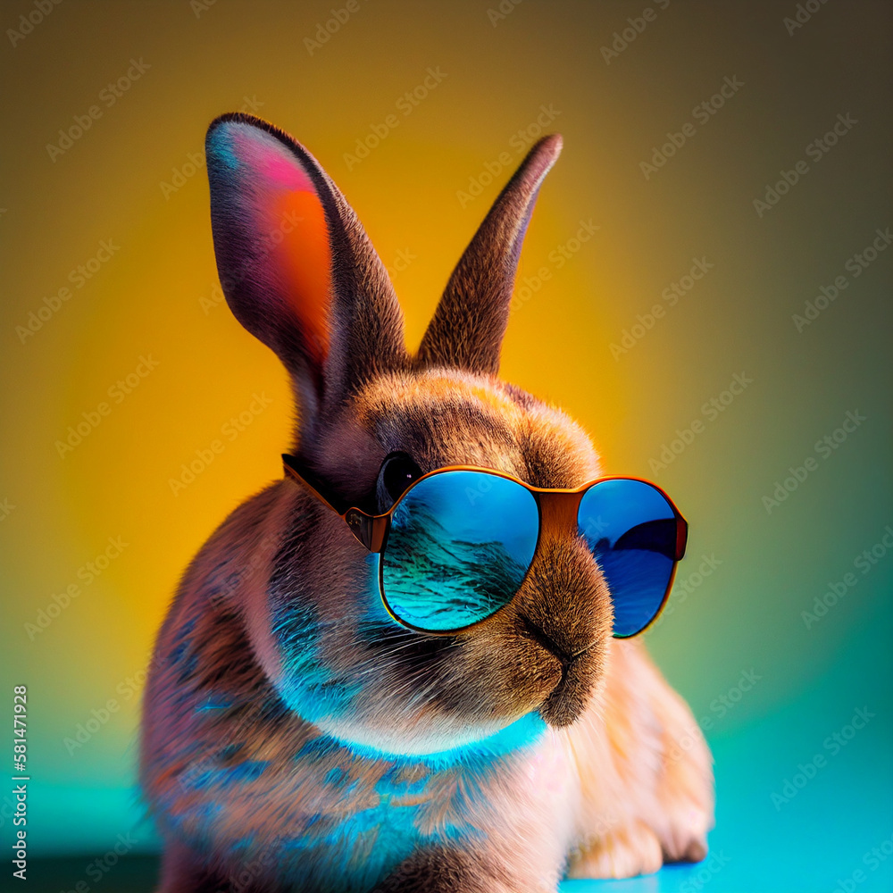 Chill Out with a Hip Bunny: A Colorful Generative Ai-Created Background with a Bunny Wearing Sunglasses
