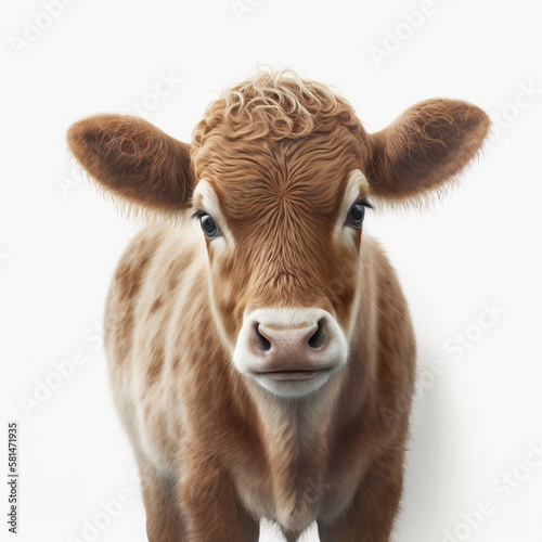 Realistic baby cow on a white background, generative AI  © Dmytro