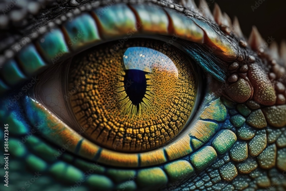 Colorful Reptilian Eye Close Up. Generative AI