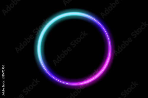 Empty Circle neon frame on brick wall background.