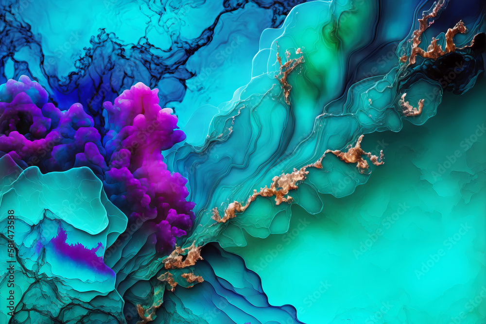 Fluid Art. Liquid colorful abstract drips and wave. Generative AI illustration