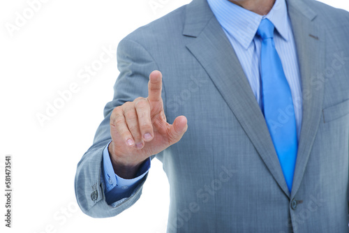 hold on a second. Cropped studio shot of a businessman gesturing.