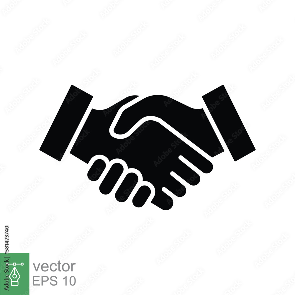 Handshake glyph icon. Simple solid style for web and app. Handshake, business partnership hand gesture concept. Vector illustration isolated on white background. EPS 10.