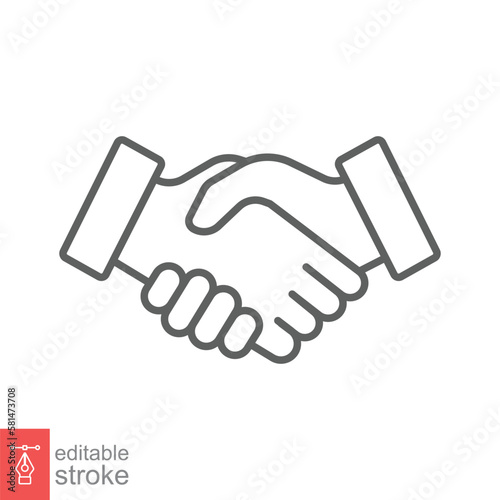 Shake hand line icon. Simple outline style for web and app. Handshake, hands, partnership, business concept. Vector illustration isolated on white background. Editable stroke EPS 10.