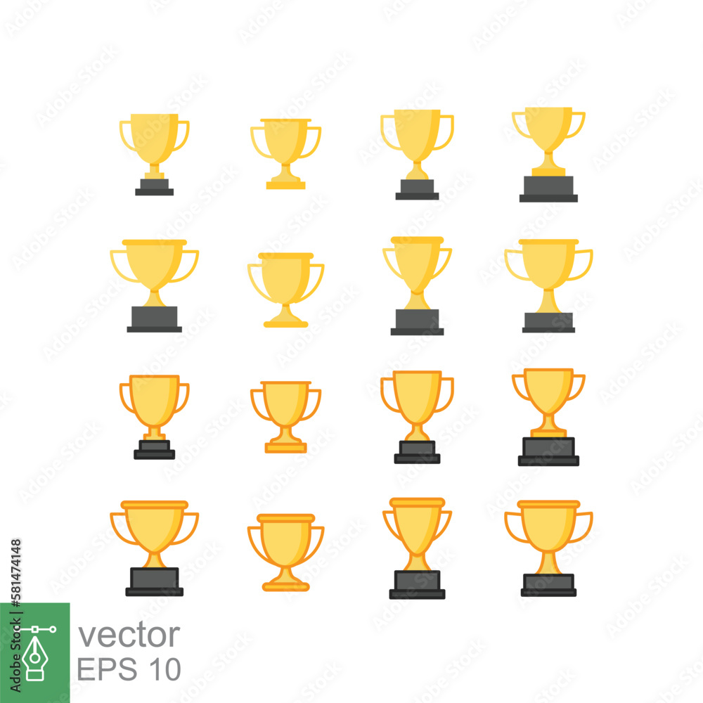Cup trophy icon set. Simple flat style for app and web design element. Winner, champ, contest, won concept. Gold champions award. Vector illustration isolated on white background. EPS 10. Cup trophy icon set. Simple flat style for app and web design element. Winner, champ, contest, won concept. Gold champions award. Vector illustration isolated on white background. EPS 10.