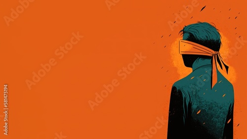 Person wearing blindfold on representing mental health and loneliness concept. Generative AI illustration photo