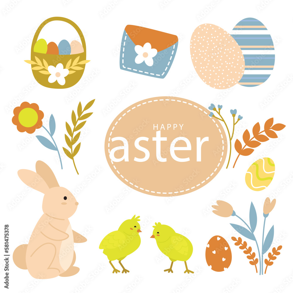 set of easter elements and Easter seamless pattern with rabbits and bunny free vector set of easter elements and Easter seamless pattern with rabbits and bunny free vector