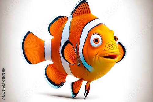 fish clown marvin from cartoon in finding nemo tropical fish isolated on white background, created with generative ai photo