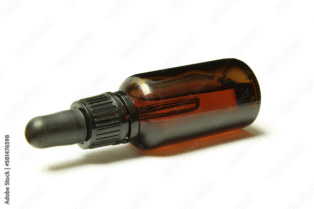 Dropper glass bottle isolated on white background. Pump pipette serum container Dropper glass bottle isolated on white background. Pump pipette serum container
