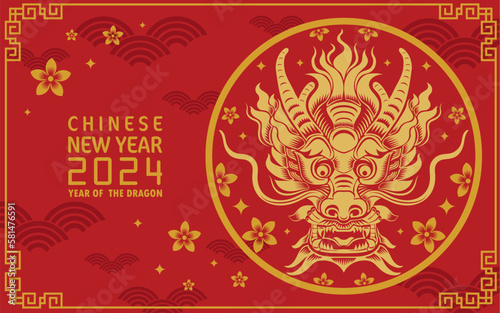 Happy chinese new year 2024 year of the chinese dragon zodiac with on color Background.   Translation   happy new year  chinese dragon  