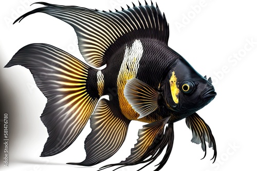 black and gold beaful fish with fins tropical fish isolated on white background, created with generative ai photo