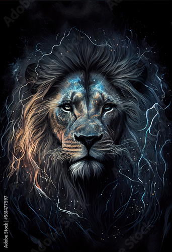 Poster Electric lion head. AI render