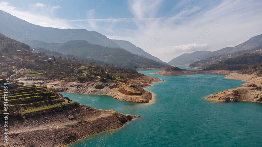 Aerial view of the famous reservoir on the Dymchay river in Turkey, Alanya. 